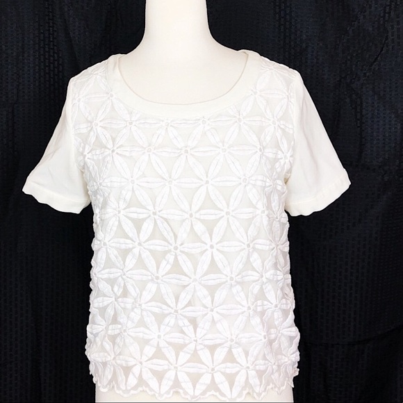 J.O.A. Tops - JOA LA white shirt sleeve top oversized daisy lace